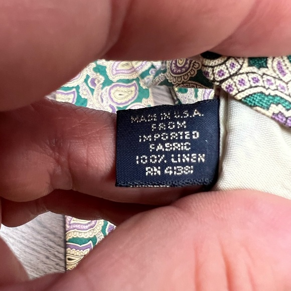 Polo Ralph Lauren Green w/ Purple & White Paisley Linen Tie - Picture 5 of 6